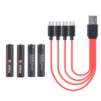 Комплект 4 акумулятори літієві 1.5V AAA / LR03 1100mWh (733mAh) + зарядний кабель на 4 USB Type-C Soshine