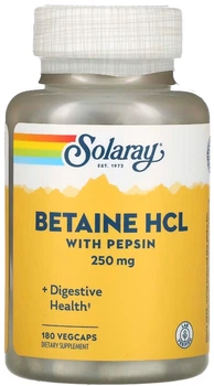 Бетаїн гідрохлорид з пепсином Solaray Betaine HCl with Pepsin 250 мг 180 вег капс
