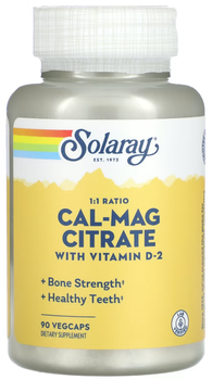 Магний и кальций цитрат с витамином D2 Solaray Cal-Mag Citrate with Vitamin D-2 90 вег капс