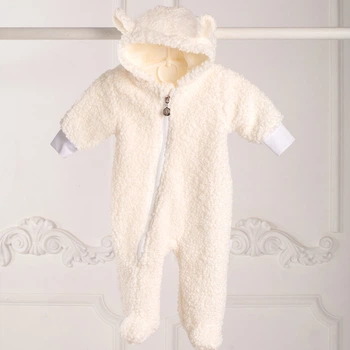 Дитячий комбінезон для немовлят з капюшоном плюш букле Trendy Tot 03-01412 молочний 62 см (3 мiс.)