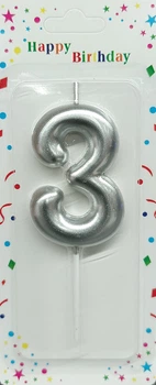 Свечка для торта Цифра 3 серебристая 5 см (10633)