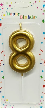 Свечка для торта Цифра 8 золотистая 5 см (10628)