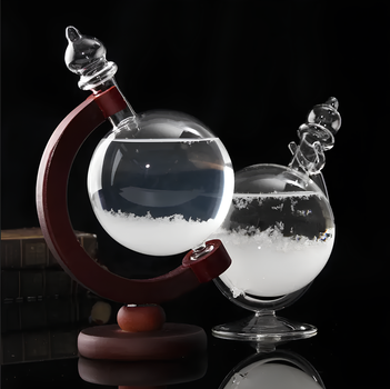 Барометр Штормгласс большой, Storm glass на тёмной деревянной подставке