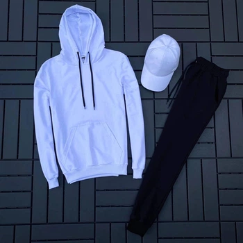 Зимний мужской спортивный комплект бело черный толстовка брюки кепка S OWN-D1326