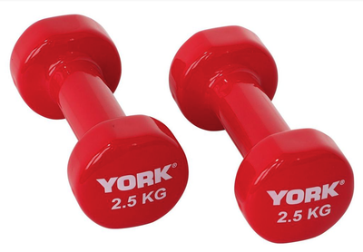 Гантели для фитнеса виниловые круглые York Fitness 2х2,5кг красный