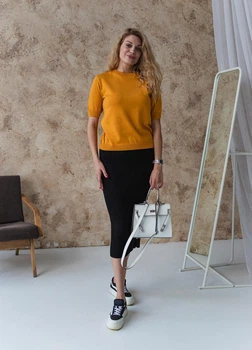 Женская футболка вязаная ART KNIT горчичная, S 040590