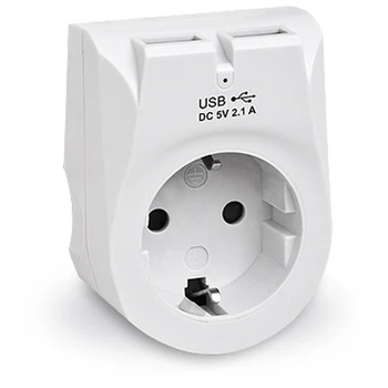 Сетевое зарядное устройство с розеткой REAL-EL CS-25 (2USB, 2.1A) White