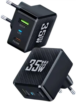 Боковое настенное Зарядное устройство Блок питания для телефона 35W USB QC3 + Type-C Зарядка для Samsung, iPhone, Xiaomi, Redmi, Huawei, Realme Придираемый Black