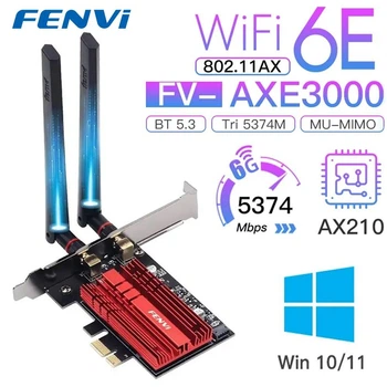 Сетевая карта PCI-E Fenvi FV-AXE3000 (Intel AX210) адаптер 2.4G/5G/6Ghz 5374 Mbps + Bluetooth 5.3 , 2 антенны, с радиатором
