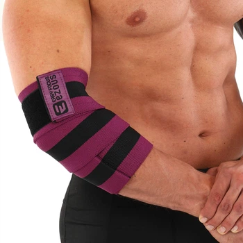 Бинти на лікті для жиму (2шт) BUNDLED ELBOW SLEEVE EZOUS A-11-E (PL, р-р: 110х8см, вага уп. 280гр, чорний-фіолетовий) (A-11-E_Чорно-фіолетовий)