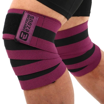Колінні бинти для присідань (2шт) BUNDLED KNEECAP EZOUS A-10 (PL, розчин: 170х8см, вага уп. 380гр, чорний-фіолетовий) (A-10_Чорно-фіолетовий)