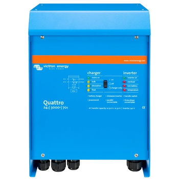 Гібридний інвертор із чистою синусоїдою Victron Energy Quattro 24/3000/70-50/50, 1 фаза, 2.4 кВт, 24 В, 70A, VE.Bus, Blue