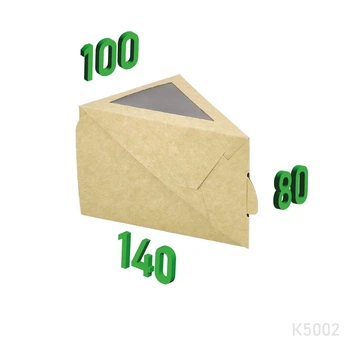 Коробка для торта трикутна з віконцем 140х100х80 мм. Крафт бурий, 100 шт.