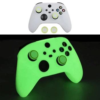 Силиконовый чехол для контроллера геймпада Xbox Series X/S, с накладками на стик (2шт), светится в темноте, Белый/Зеленый