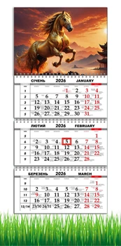 Календарь настенный квартальный на 2026 год на три пружины, Apriori, год Лошади, Лошадь, символ года Лошадь, Horses , 29,7х61см , 51 вид