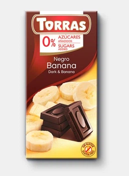 Шоколад черный без сахара 0% Torras 0% с бананом без глютена 75 г