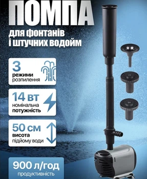 Помпа - насос для фонтана, в наборе три насадки с различными режимами распыления