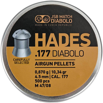 Пули пневм JSB Diabolo Hades, 4,5 мм ,0.670 гр, 500 шт/уп