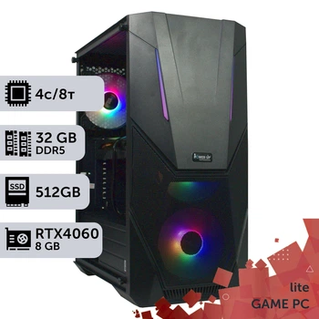 Игровой компьютер GamePC Lite #282 Core i3 14100F / 32GB / SSD 512GB / GeForce RTX 4060 8GB геймерский системный блок для киберспорта и стриминга