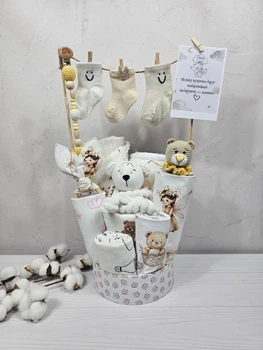 Букет подарков для малышей с полотенцем пеленками и аксессуарами a.l.babybox Феи Бежевий