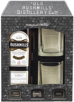 Віскі Bushmills Original 6 років витримки 0.7 л 40% в подарунковій упаковці + 2 склянки (5055966800039)