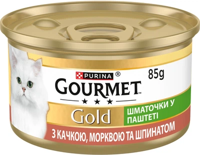 Вологий корм для кішок Purina Gourmet Gold з качкою, морквою та шпинатом, шматочки в паштеті 85 г