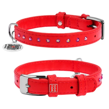 Нашийник WAUDOG Glamour з QR адресником та стразами червоний XS (4820082499075)