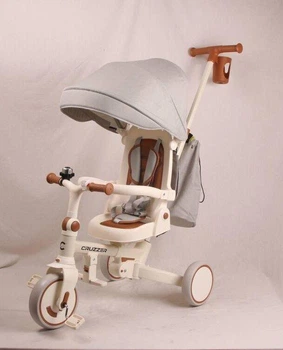 Беговел-трицикл 6 в 1 Tri-cycle Cruiser Milano з сумкою — алюмінієвий сплав, PU-колеса, Abec 7 Бежевий