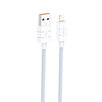 Кабель Foneng XS02 USB→Lightning 2,4 A, 1,2 м быстрая зарядка, усиленная нейлоновая оплётка, цветной дизайн, прочные металлические коннекторы. Идеален для iPhone, iPad и зарядки в автомобиле Фиолетовый