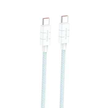 Плетёный кабель Foneng XS02 Type-C→Type-C 1,2 м, 3 A, QC3.0/PD – стильный и надёжный USB-C кабель для зарядки и передачи данных Голубой