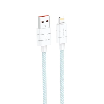 Кабель Foneng XS02 USB→Lightning 2,4 A, 1,2 м быстрая зарядка, усиленная нейлоновая оплётка, цветной дизайн, прочные металлические коннекторы. Идеален для iPhone, iPad и зарядки в автомобиле Голубой