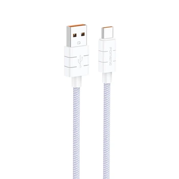 Кабель Foneng XS02 USB-Type-C 3 A, 1,2 м - швидка зарядка, посилена нейлонова оплітка та металеві конектори. Надійний кабель для смартфонів, планшетів та зарядки в автомобілі Фіолетовий