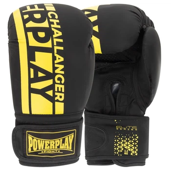 Боксерські рукавиці PowerPlay 3086 Matt Challenger чорні/жовті 12 унцій (PP_3086_12oz_Bl/Yellow)