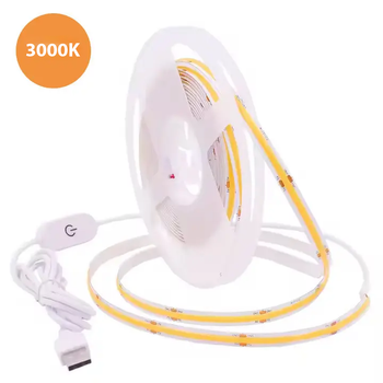 Світлодіодна стрічка COB LED 5м USB 5V 320 діод/м тепле біле світло з сенсорною кнопкою