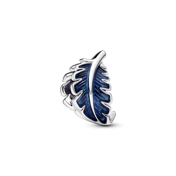 Срібна намистина Pandora Пандора Синє вигнуте пірʼячко 792576C01
