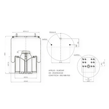 Пневмобалон прицепа BPW | ROR-MERITOR (APLUS) CONTI (881 MB P30) APPLUS