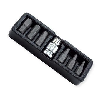 Набор бит 10мм с переход. 1/2", 6 граней HEX 7 шт 4-12мм, S2 (футляр) Toptul