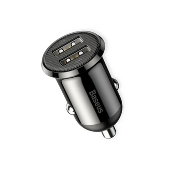 Зарядка от прикуривателя Baseus 2USB 4.8А круг черный (24W), Евро