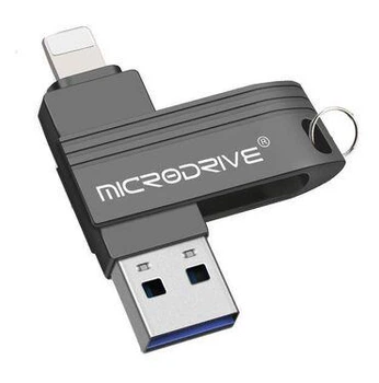 Флешка металлическая 2в1 256GB USB-Lightning для телефона и компьютера Microdrive A1 OTG Черный
