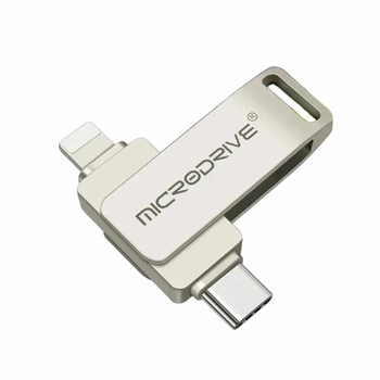 Флешка металлическая 2в1 256GB USB-Lightning для телефона и компьютера Microdrive A3 OTG Серебристый