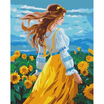 Картина по номерам Оригами Девушка в поле подсолнухов, 40x50 см (LW32490)