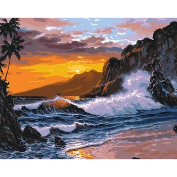 Картина по номерам Оригами Море на закате, 40x50 см (LW365)