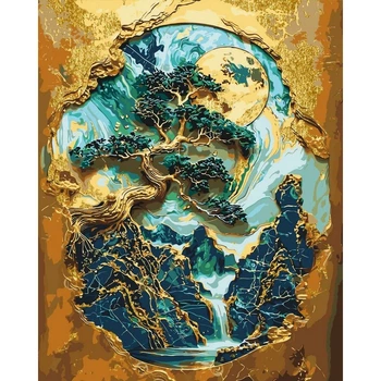 Картина по номерам Оригами Необычное дерево с красками металлик, 40x50 см (LW3406)
