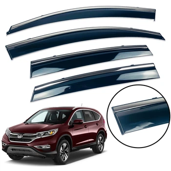 Дефлекторы окон (ветровики) для Honda CR-V 2012-2017 с нерж. хром полоской 4 шт. (HAWK)