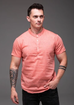 Рубашка R.A. Short Sleeve Linen коралловая 1504 2XL
