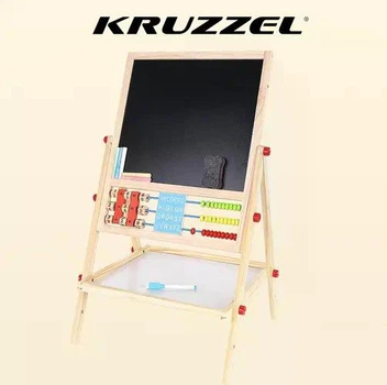 Развивающая двусторонняя доска-мольберт Kruzzel 6-в-1 СР22472, черная и белая доски, счетная доска, часы