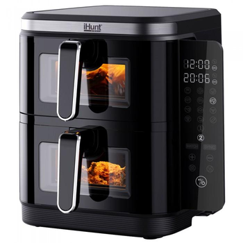 Подвійна аерофритюрниця iHunt BRO Air Fryer Dual Stack 11 л, обдув 360° Hot Air, дві незалежні зони, приготування їжі гарячим повітрям, антипригарне покриття, нержавіюча сталь