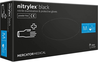 Рукавички Mercator Medical Nitrylex Black Неопудрені нітрилові M 100 шт Чорні (5906615133292)
