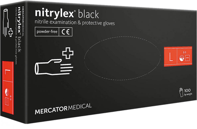 Рукавички Mercator Medical Nitrylex Black нітрилові нестерильні неприпудрені L 100 шт Чорні (17204400)