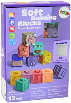 М’які кубики Lean Toys Тварини з цифрами та літерами 12 елементів 20145 (5905991023296)